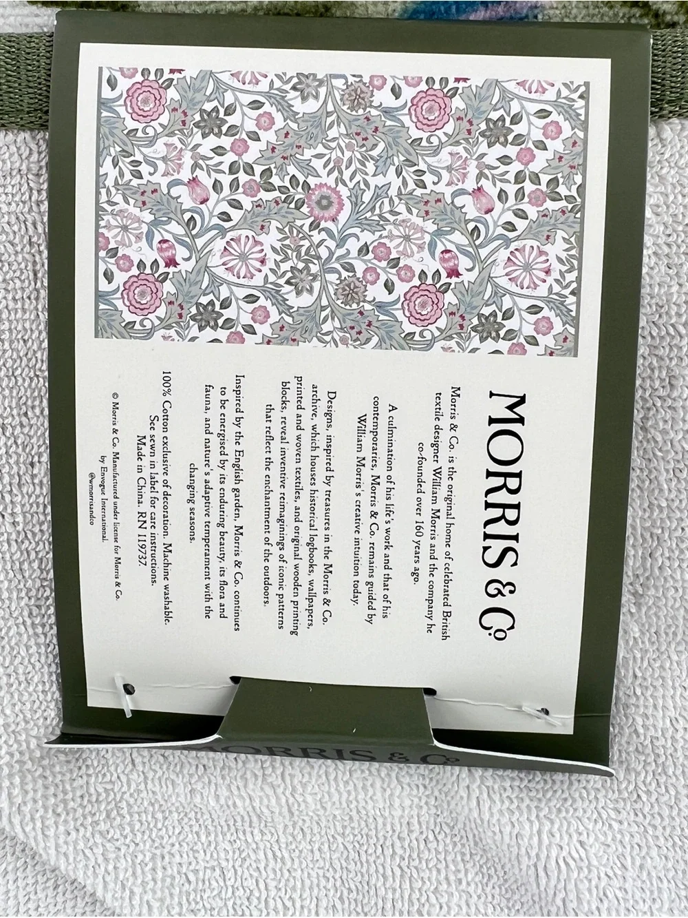 William Morris Bath Towels Floral Print Green Blue Pink Velour Cotton 2 Pc NEW